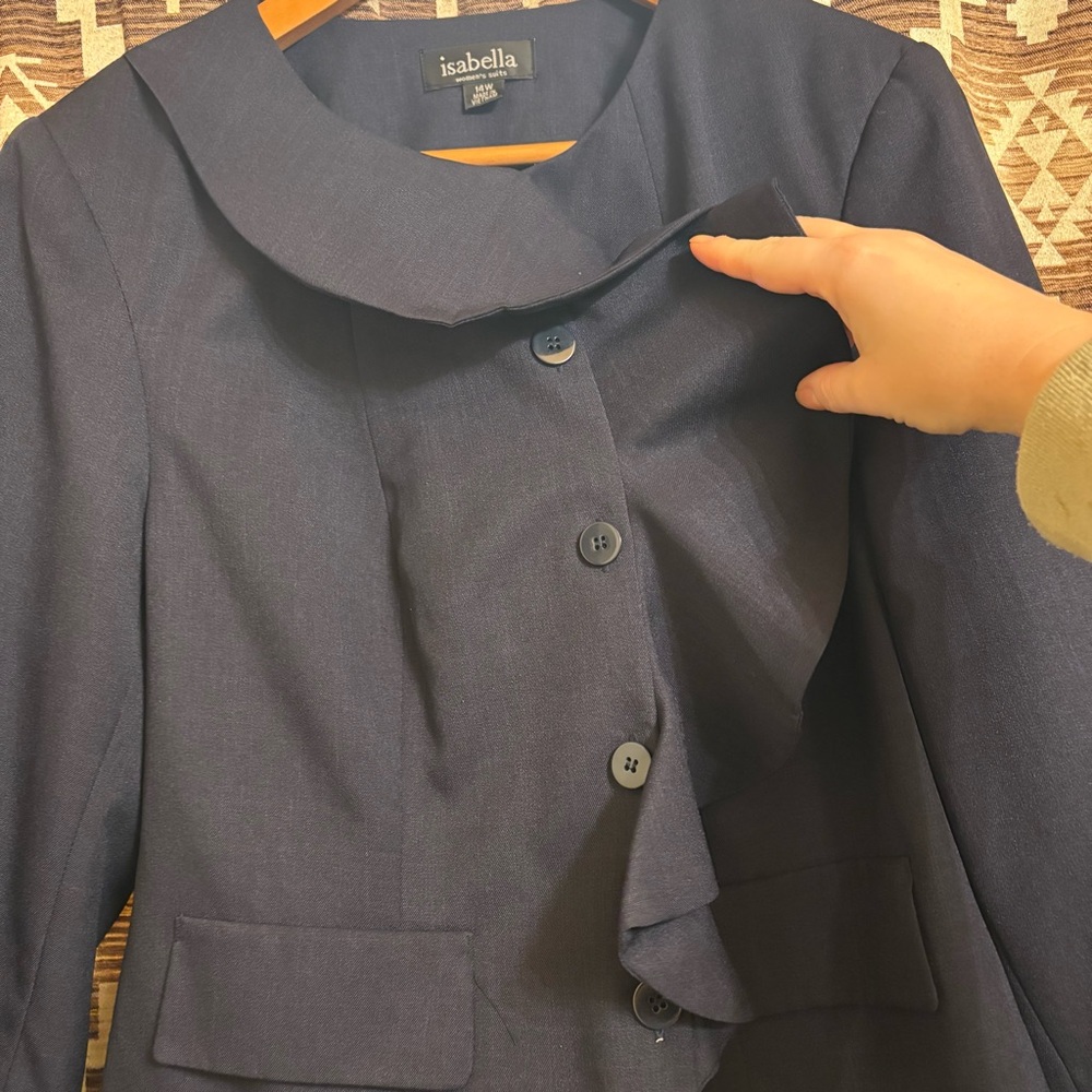 Women’s Isabella Navy Blue Ruffle Blazer Jacket Size 14 - Picture 5 of 16